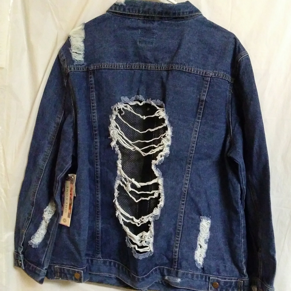 Cute New Rocker Jean Jacket Distressed Plus Size - Picture 2 of 8